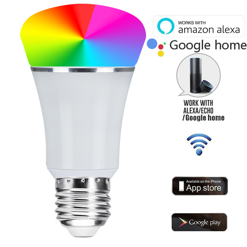 E27 RGBW Color Change WiFi Smart LED Light Bulb, Alexa / Google Assistant / Mobile APP